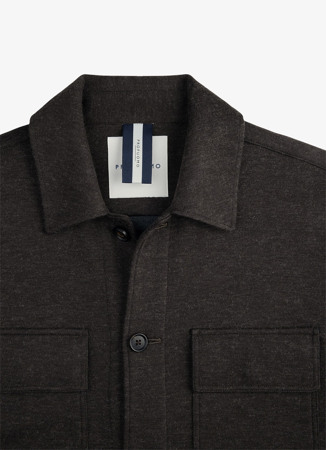 Profuomo Regular fit overshirt in wolblend met klepzakken - detail 2 donkerbruin