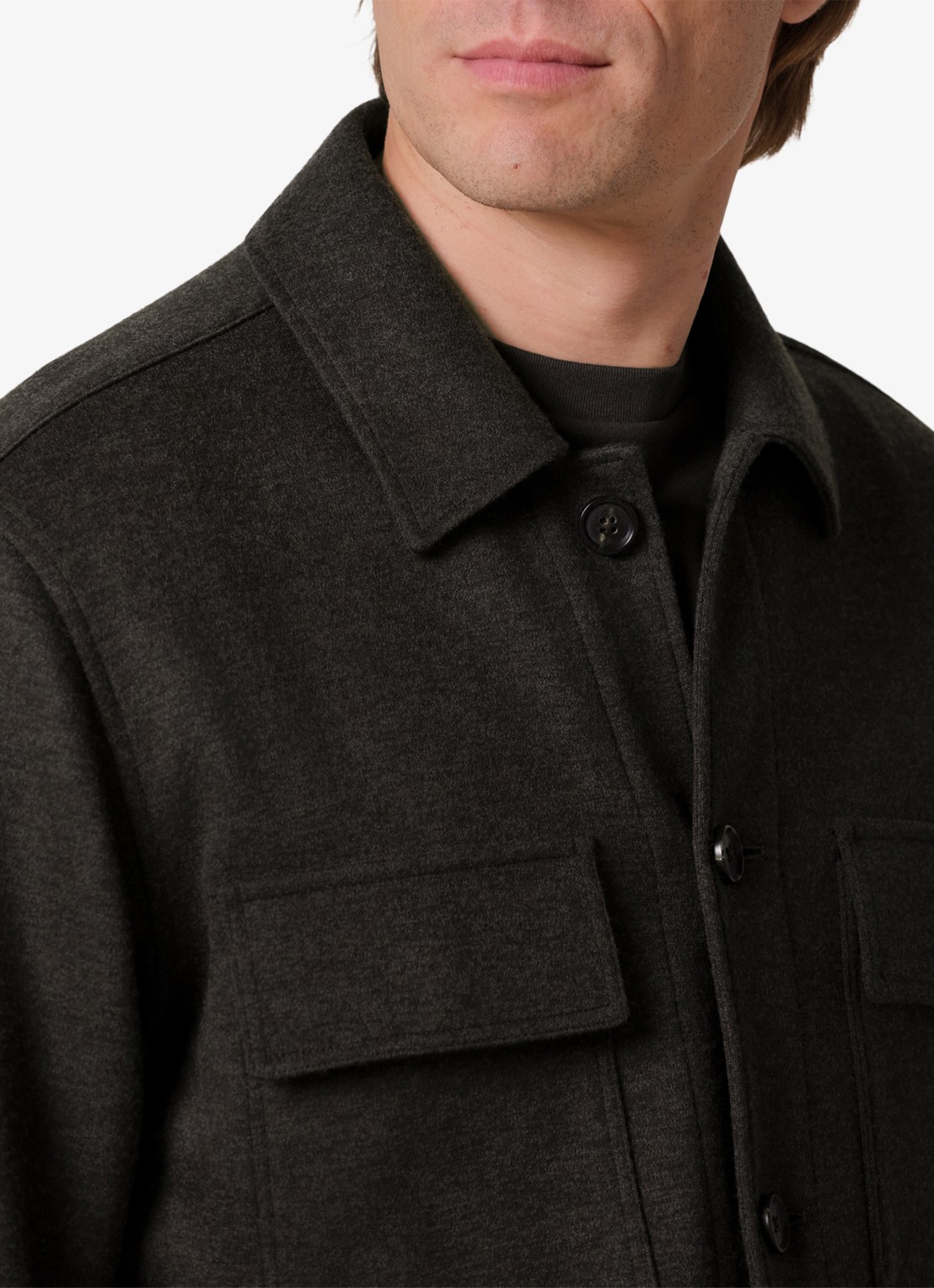 Profuomo Regular fit overshirt in wolblend met klepzakken - detail 3 donkerbruin