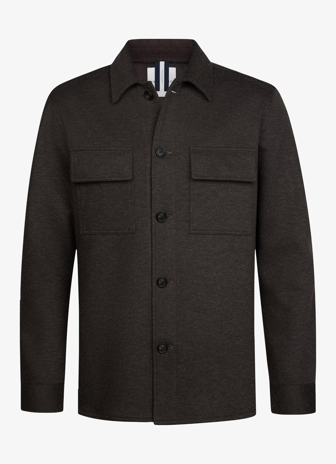 Profuomo Regular fit overshirt in wolblend met klepzakken - voorkant 5 donkerbruin