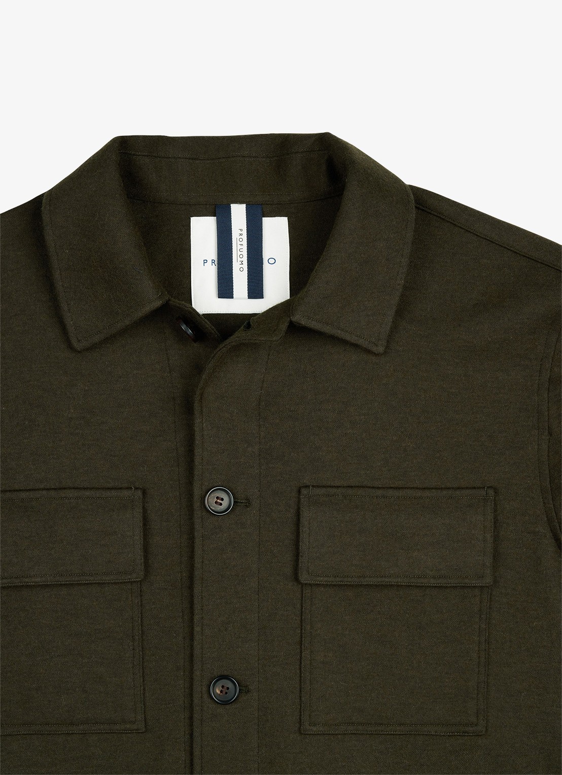 Profuomo Regular fit overshirt in wolblend met klepzakken - detail 5 donkergroen