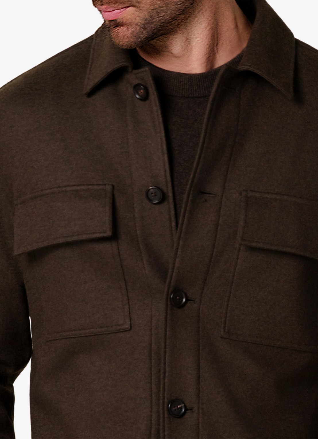 Profuomo Regular fit overshirt in wolblend met klepzakken - detail 6 donkergroen