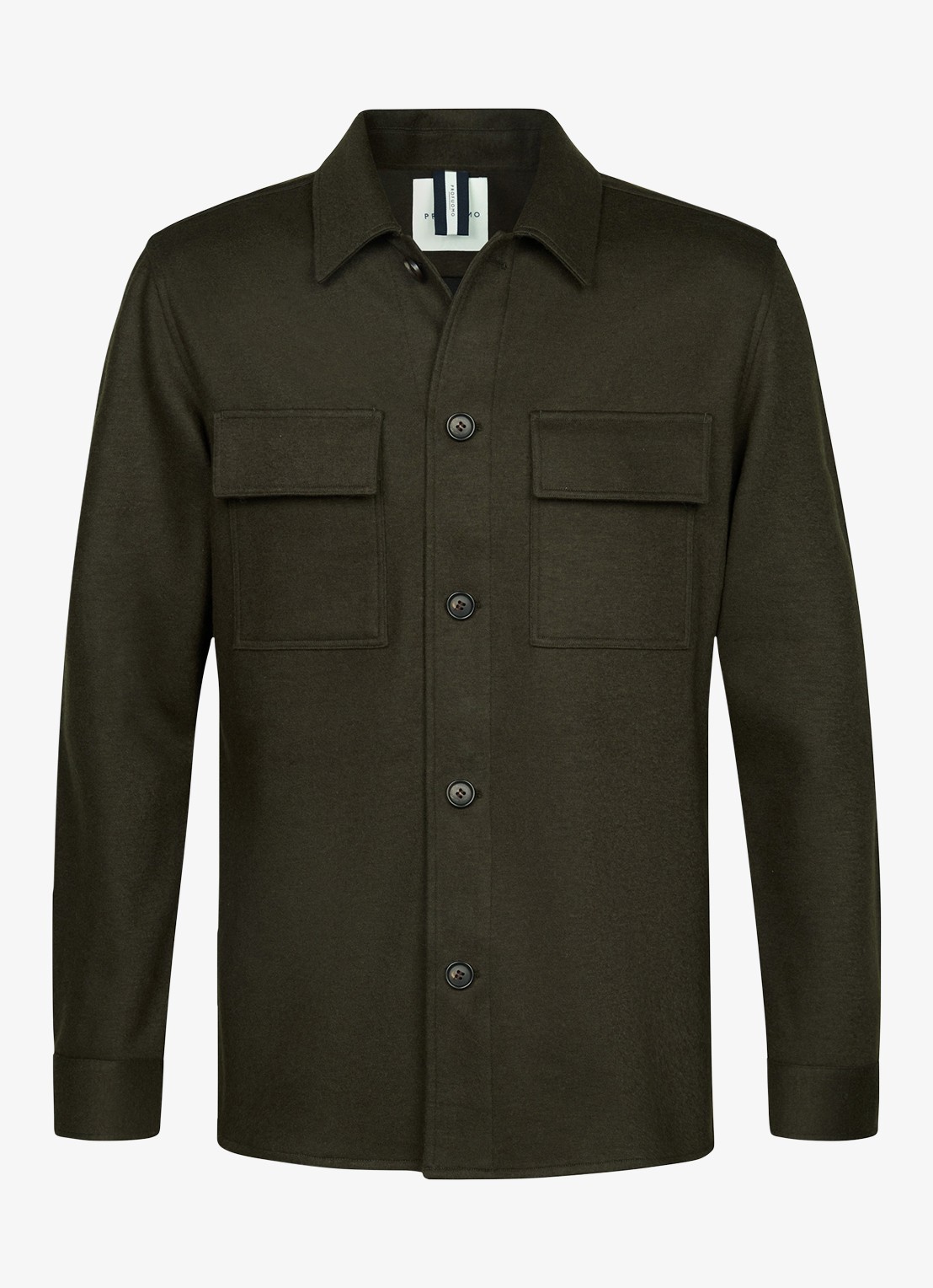 Profuomo Regular fit overshirt in wolblend met klepzakken - voorkant donkergroen