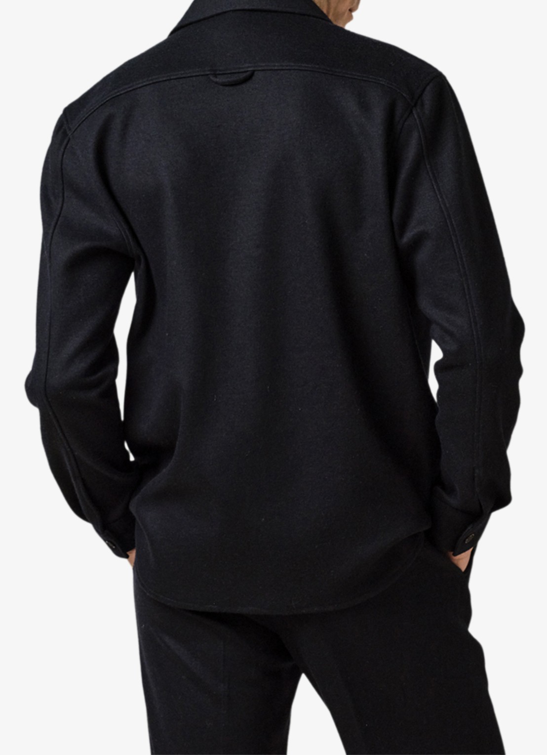 Profuomo Regular fit overshirt in wolblend met klepzakken - achterkant donkerblauw