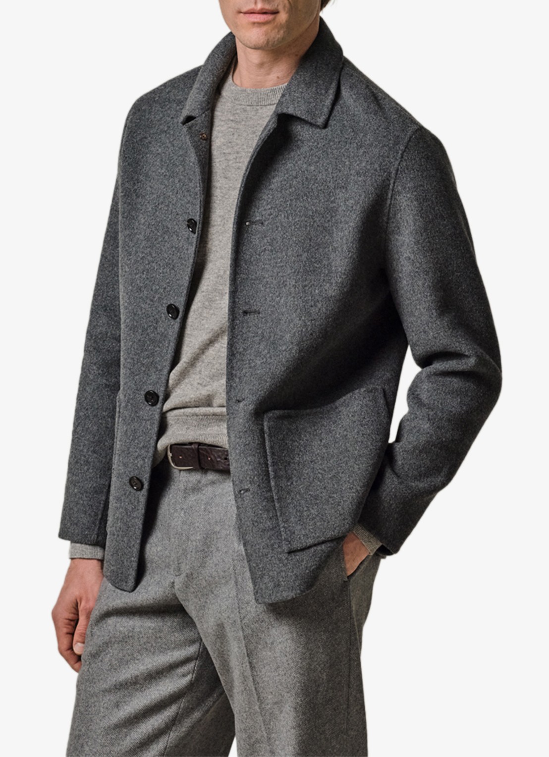Profuomo Regular fit overshirt in wolblend - detail 4 lichtgrijs