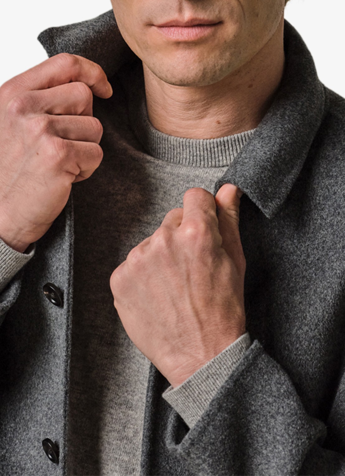 Profuomo Regular fit overshirt in wolblend - detail 5 lichtgrijs