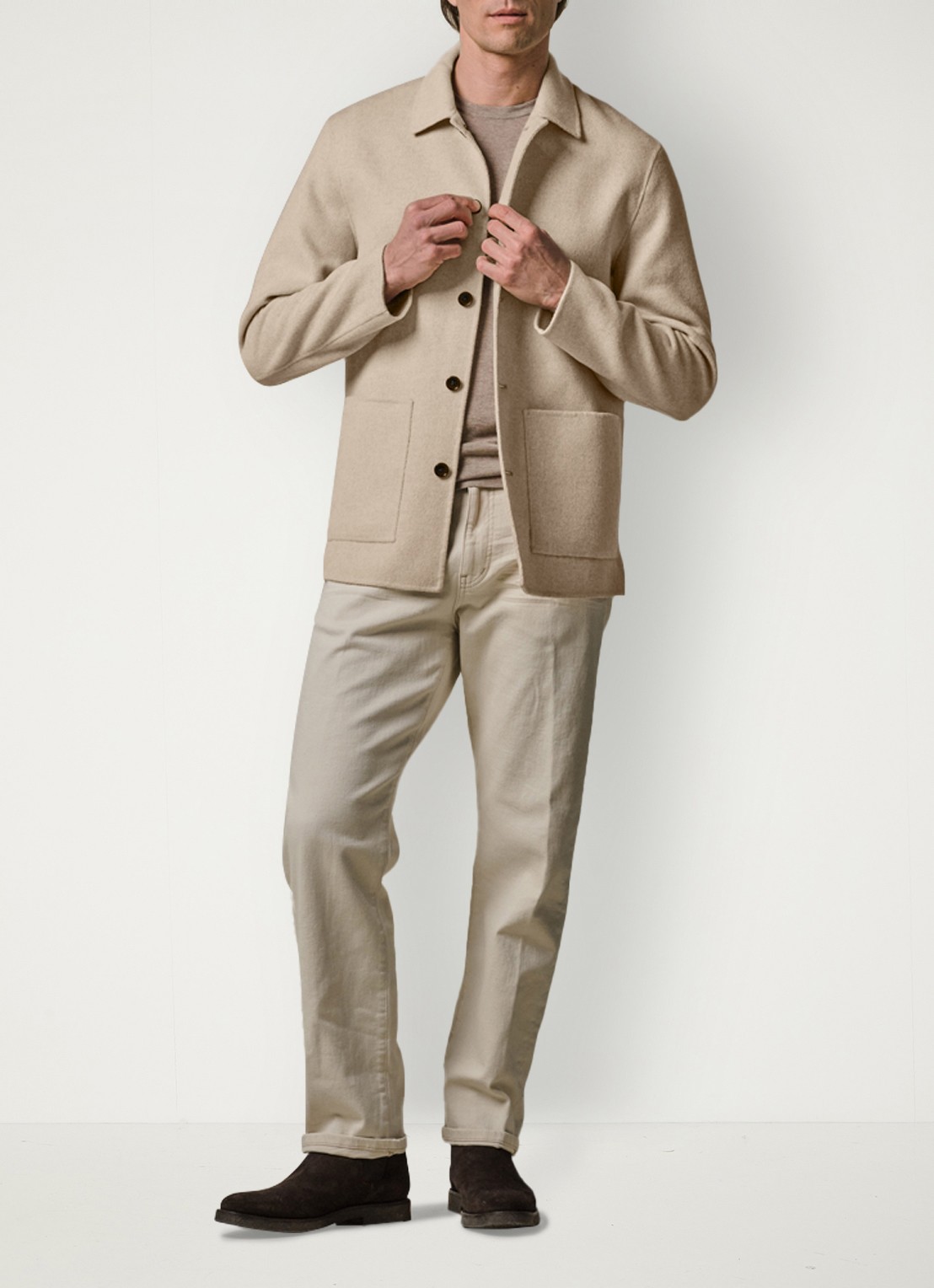 Profuomo Regular fit overshirt in wolblend - voorkant 3 zand