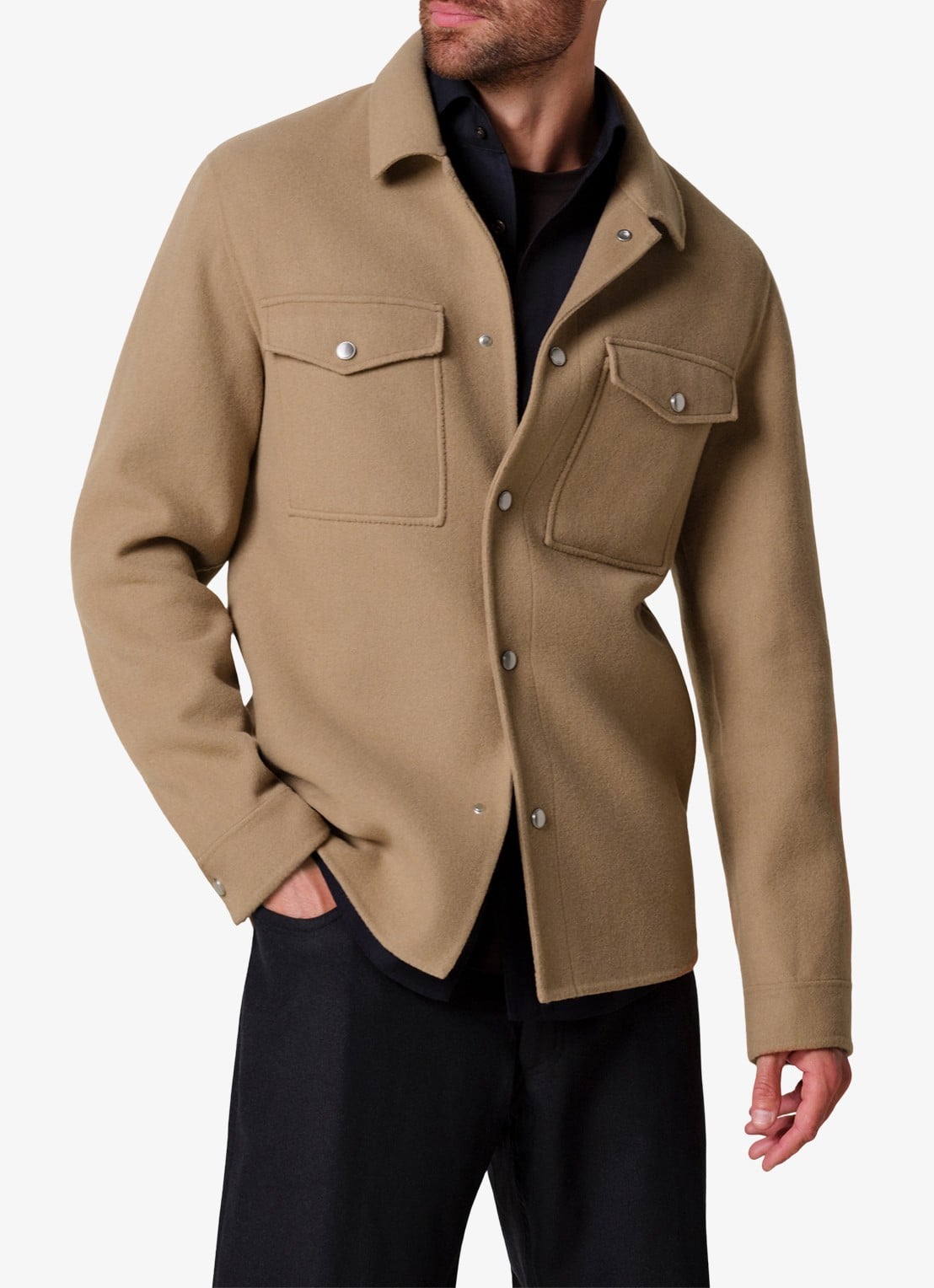 Profuomo Regular fit overshirt in wolblend - detail camel