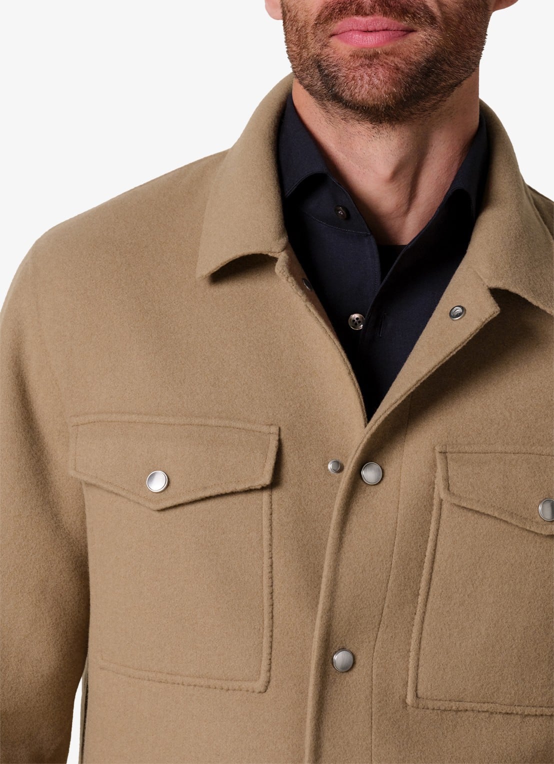 Profuomo Regular fit overshirt in wolblend - detail 3 camel