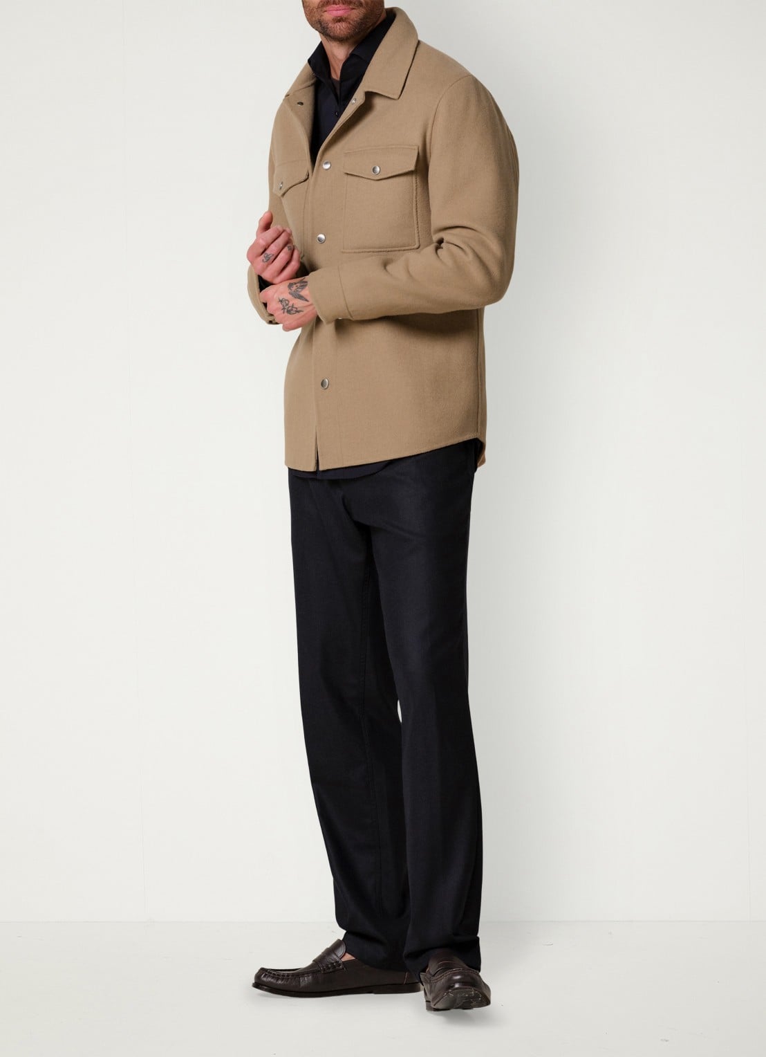 Profuomo Regular fit overshirt in wolblend - voorkant 6 camel
