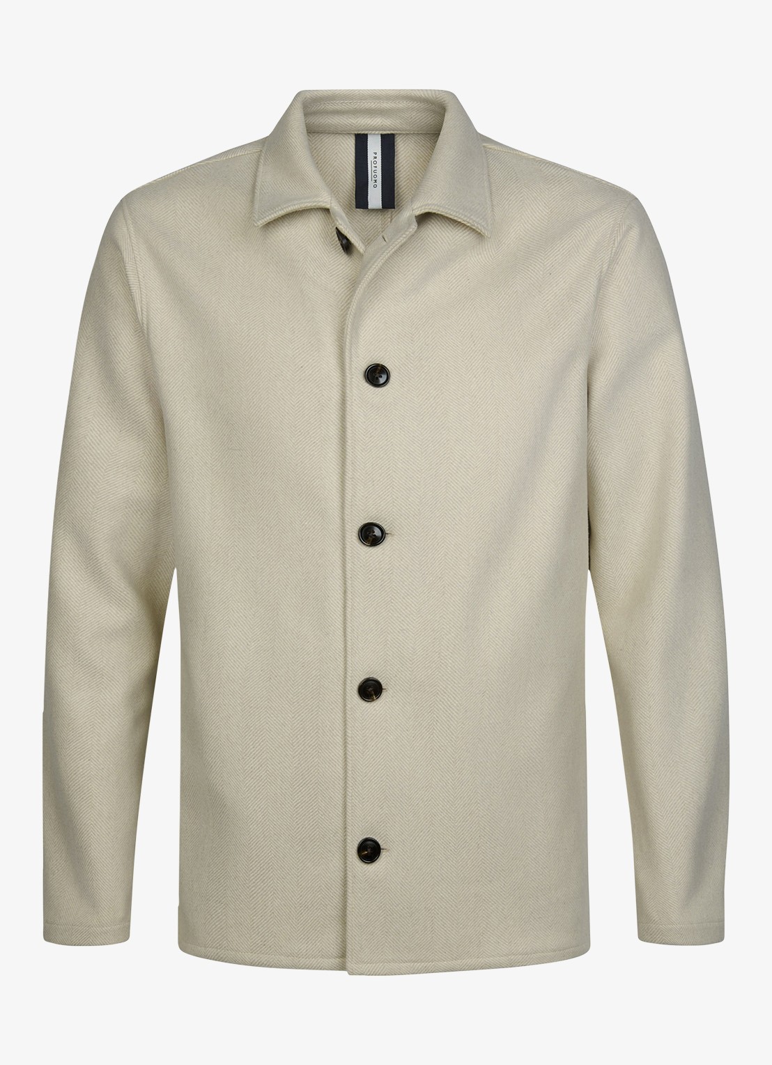 Profuomo Regular fit overshirt met visgraatdessin van wol - voorkant 5 beige