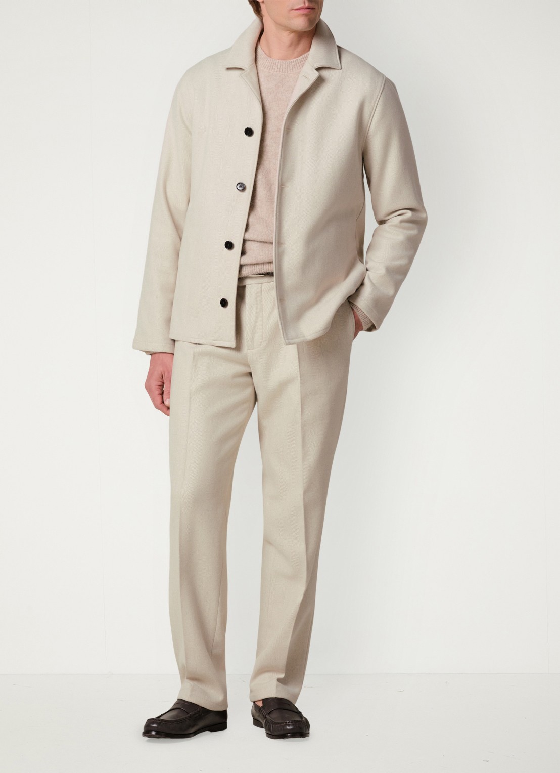 Profuomo Regular fit overshirt met visgraatdessin van wol - voorkant 6 beige