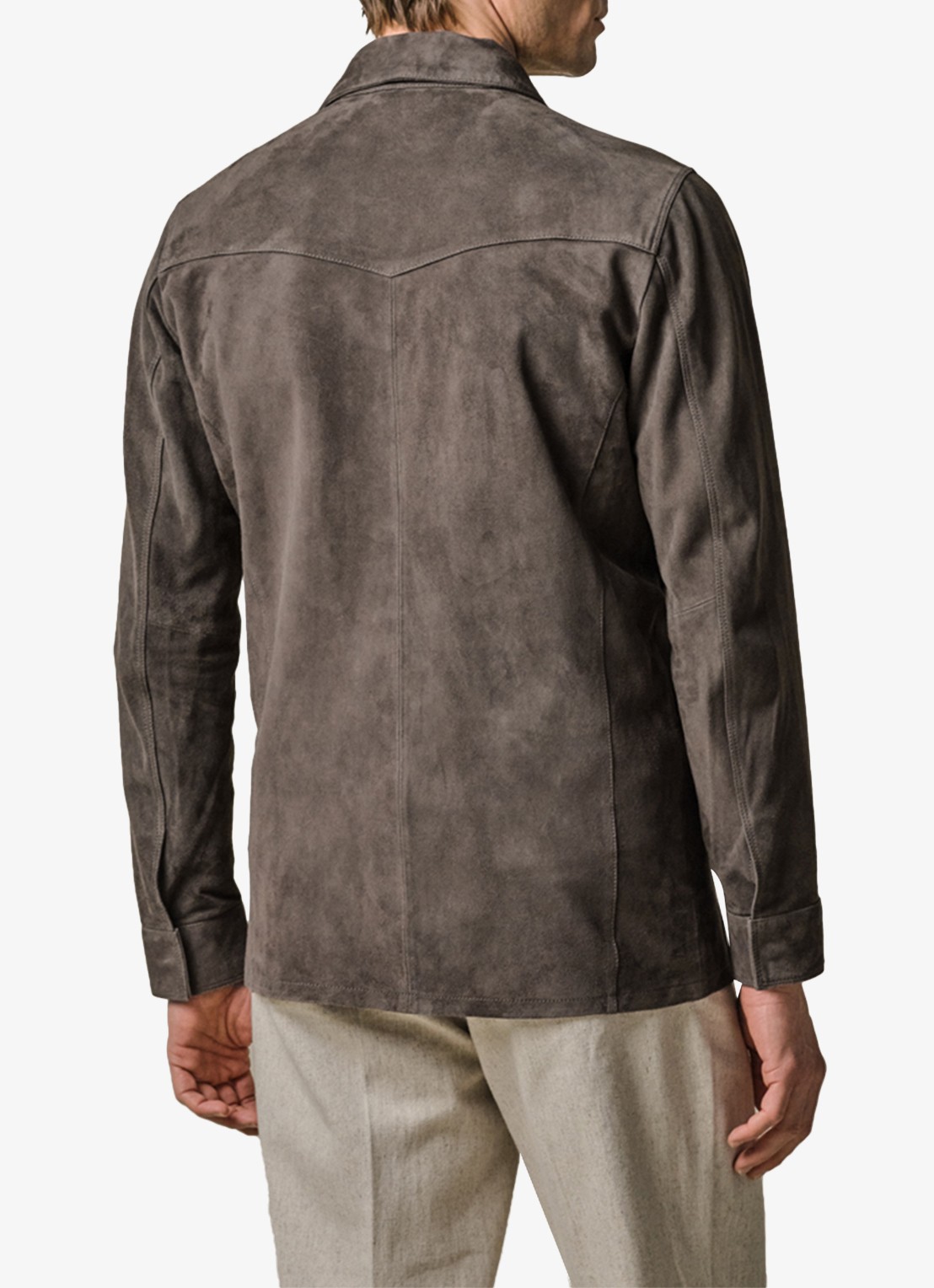 Profuomo Regular fit overshirt van suède met borstzakken - achterkant 6 taupe