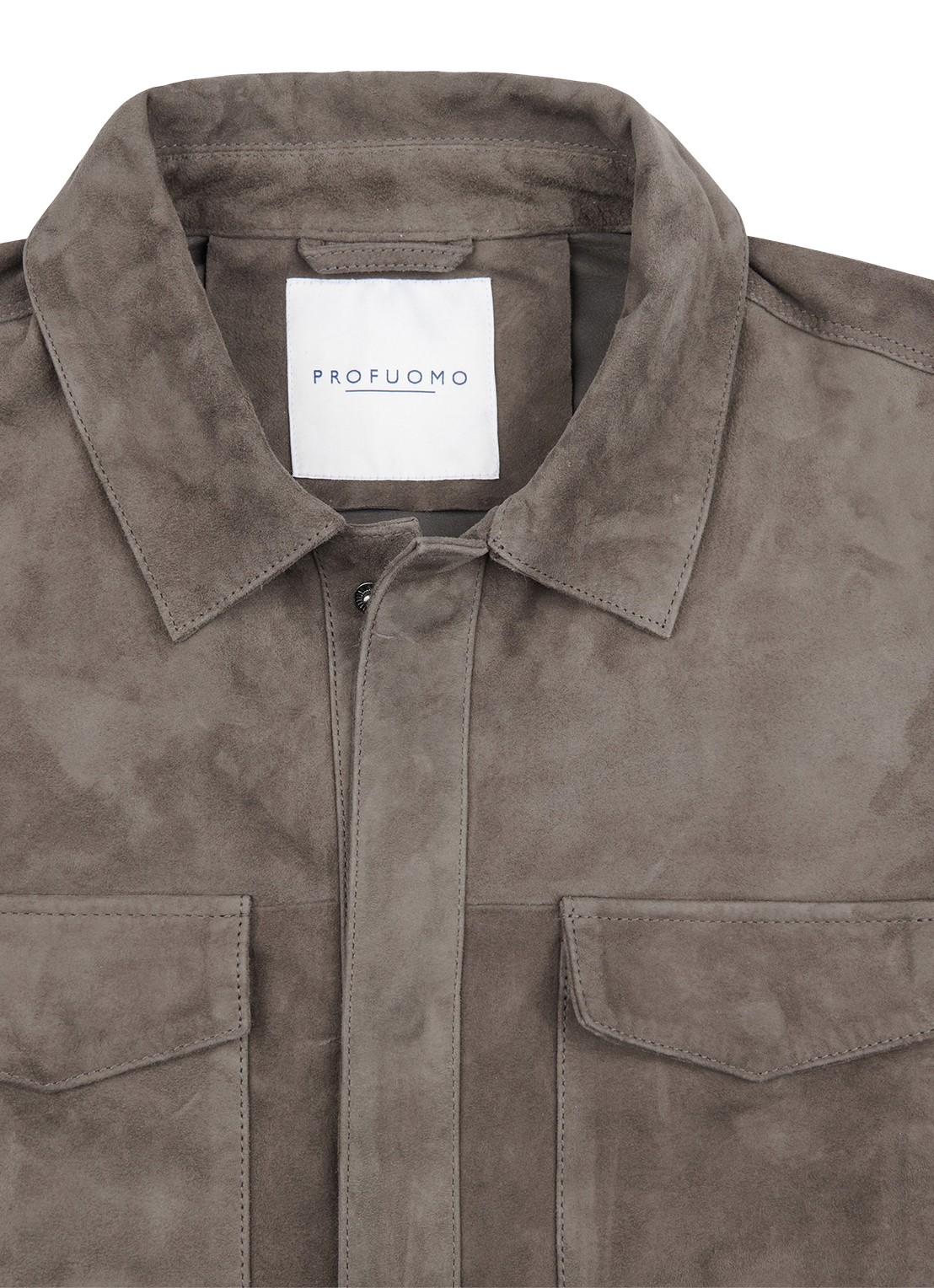 Profuomo Regular fit overshirt van suède met borstzakken - detail 3 taupe