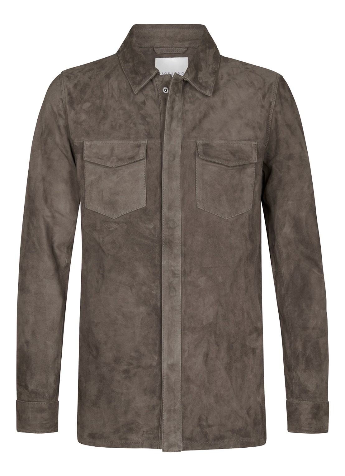 Profuomo Regular fit overshirt van suède met borstzakken - voorkant 4 taupe