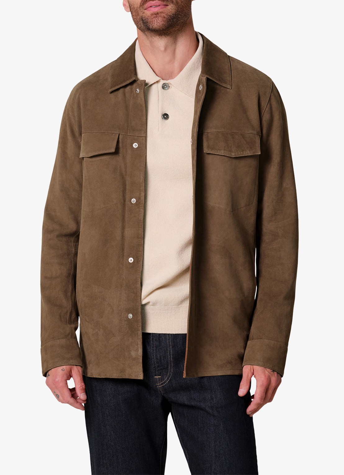 Profuomo Regular fit overshirt van suède - detail 3 bruin