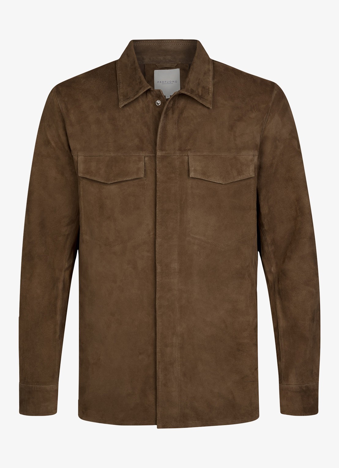 Profuomo Regular fit overshirt van suède - voorkant bruin