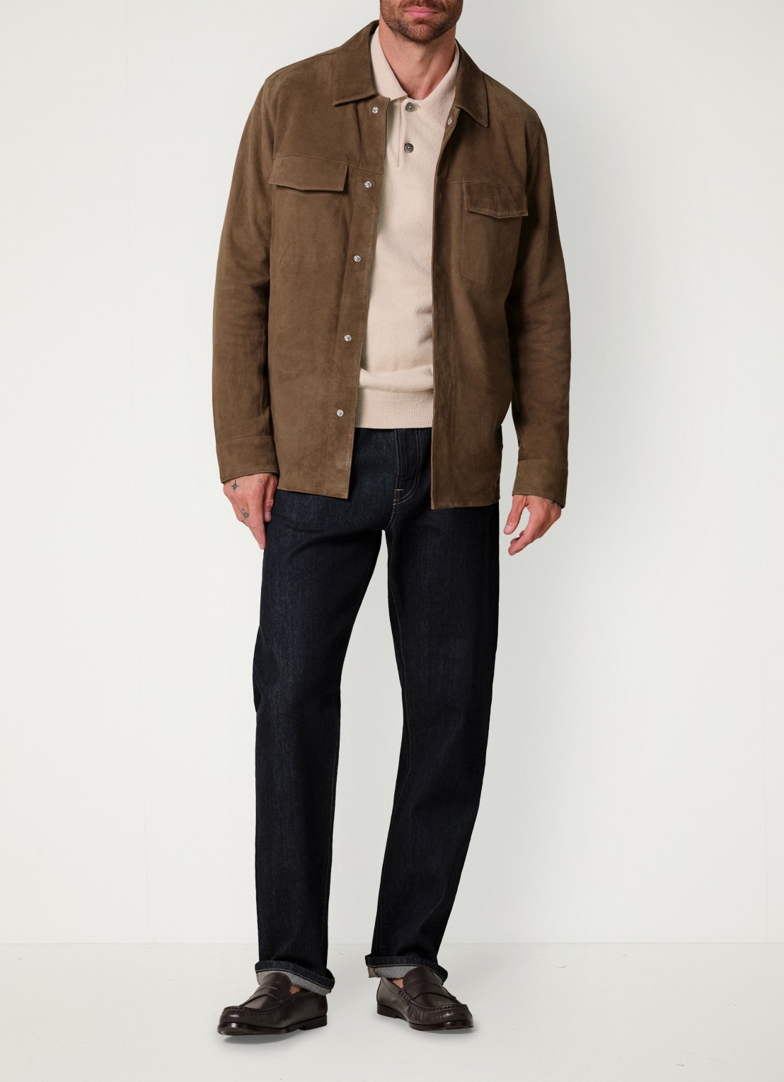 Profuomo Regular fit overshirt van suède - voorkant 2 bruin