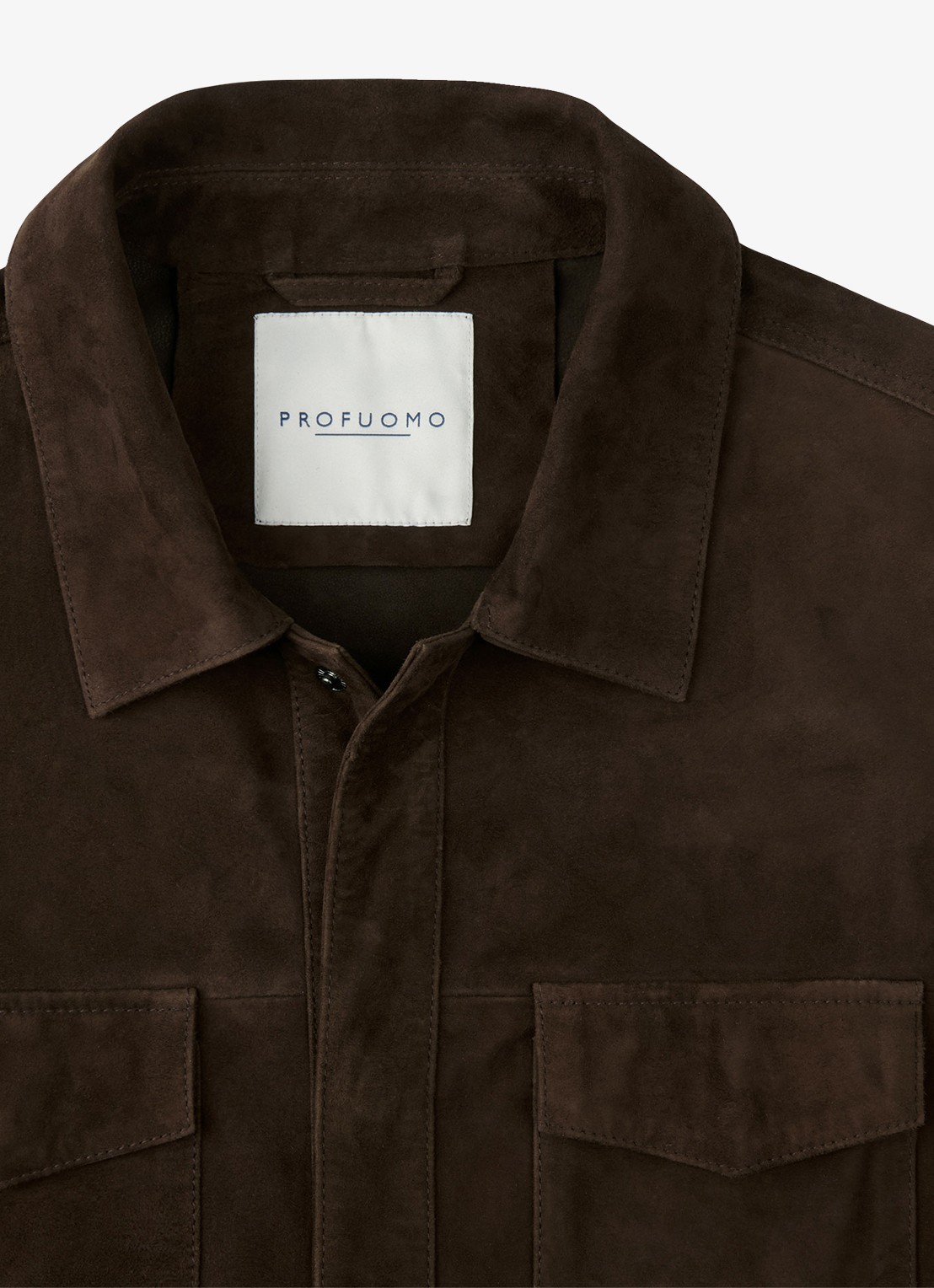 Profuomo Regular fit overshirt van suède - detail 2 donkerbruin