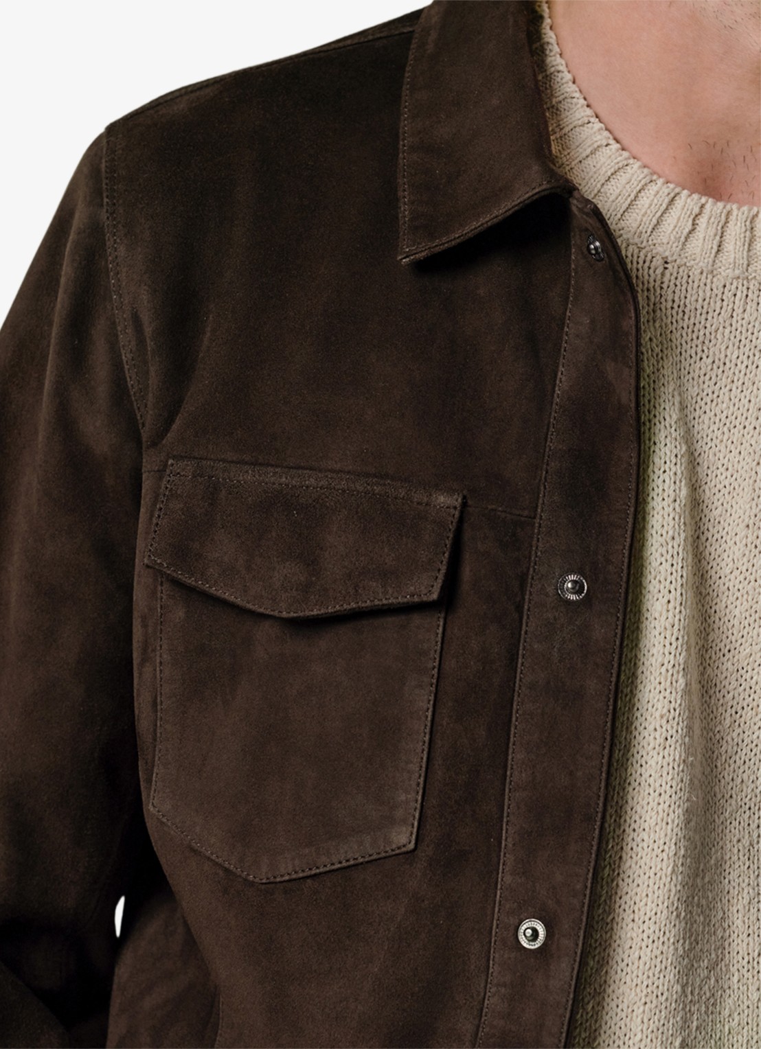 Profuomo Regular fit overshirt van suède - detail 3 donkerbruin