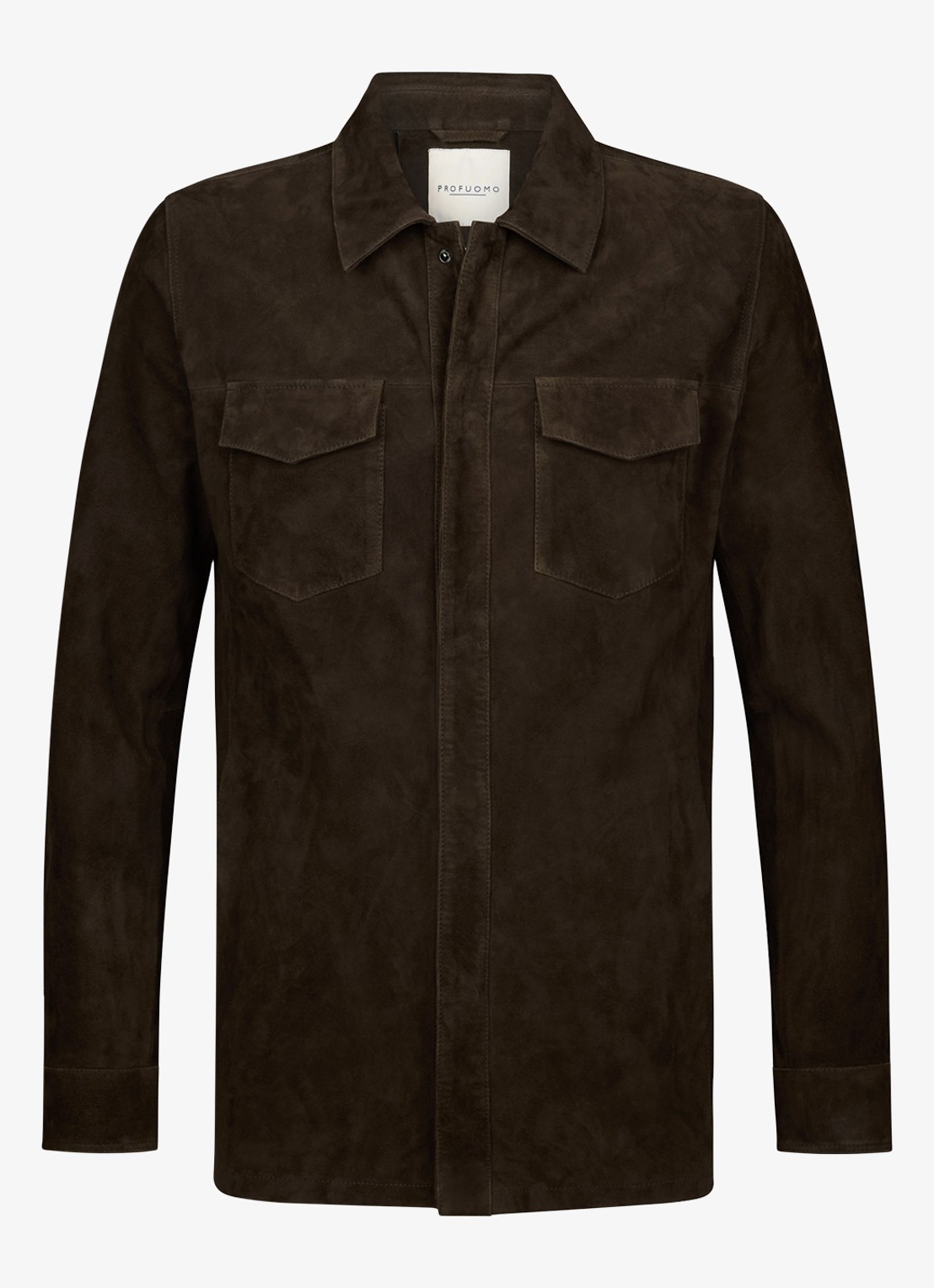Profuomo Regular fit overshirt van suède - voorkant 4 donkerbruin