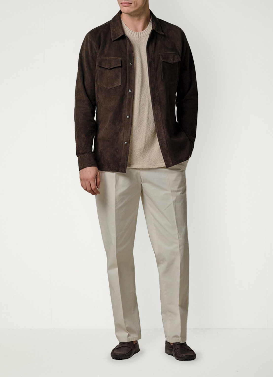 Profuomo Regular fit overshirt van suède - voorkant 5 donkerbruin