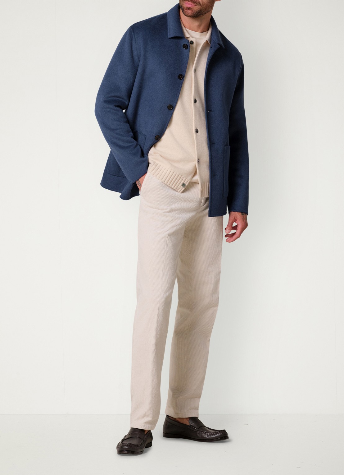 Profuomo Regular fit overshirt van wol met opgestike zakken - voorkant 2 blauw