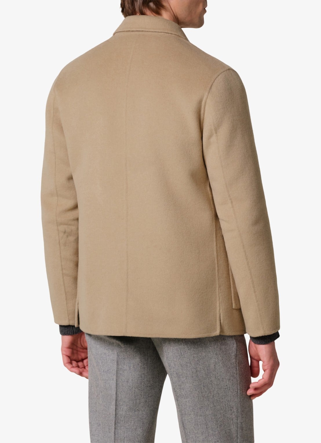 Profuomo Regular fit overshirt van wol met opgestike zakken - achterkant 3 camel