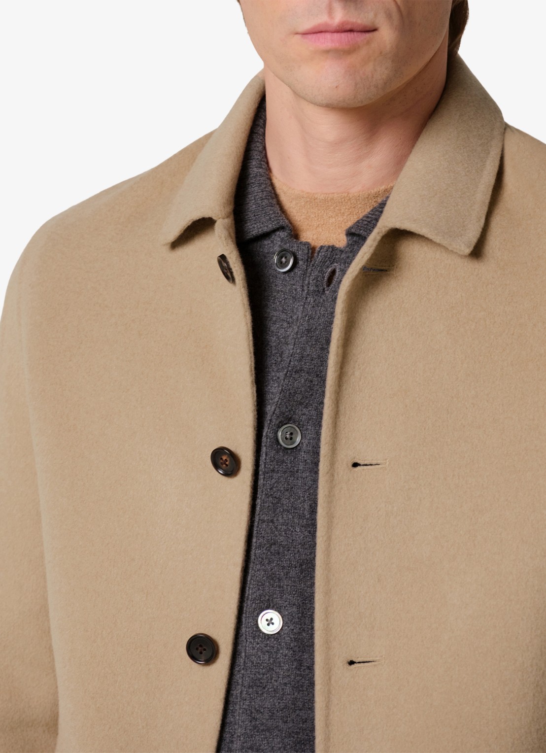 Profuomo Regular fit overshirt van wol met opgestike zakken - detail 6 camel