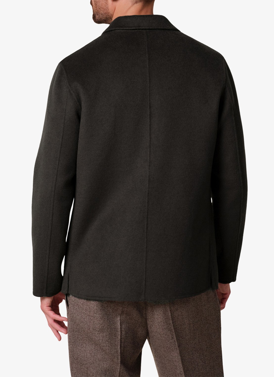 Profuomo Regular fit overshirt van wol met opgestike zakken - achterkant donkerbruin