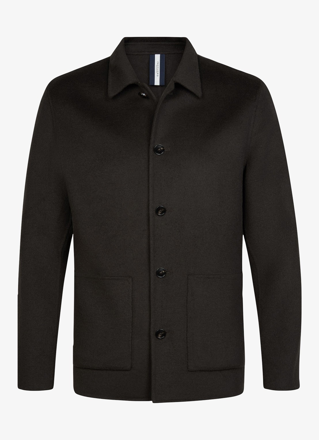Profuomo Regular fit overshirt van wol met opgestike zakken - voorkant 2 donkerbruin