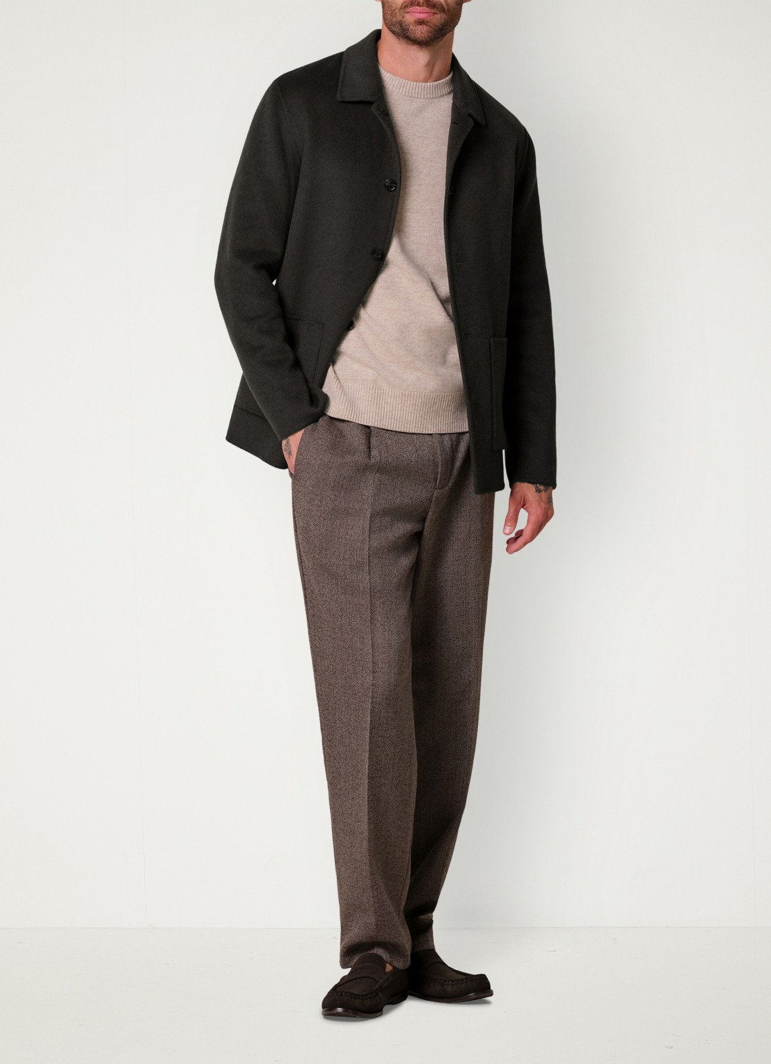 Profuomo Regular fit overshirt van wol met opgestike zakken - voorkant 3 donkerbruin