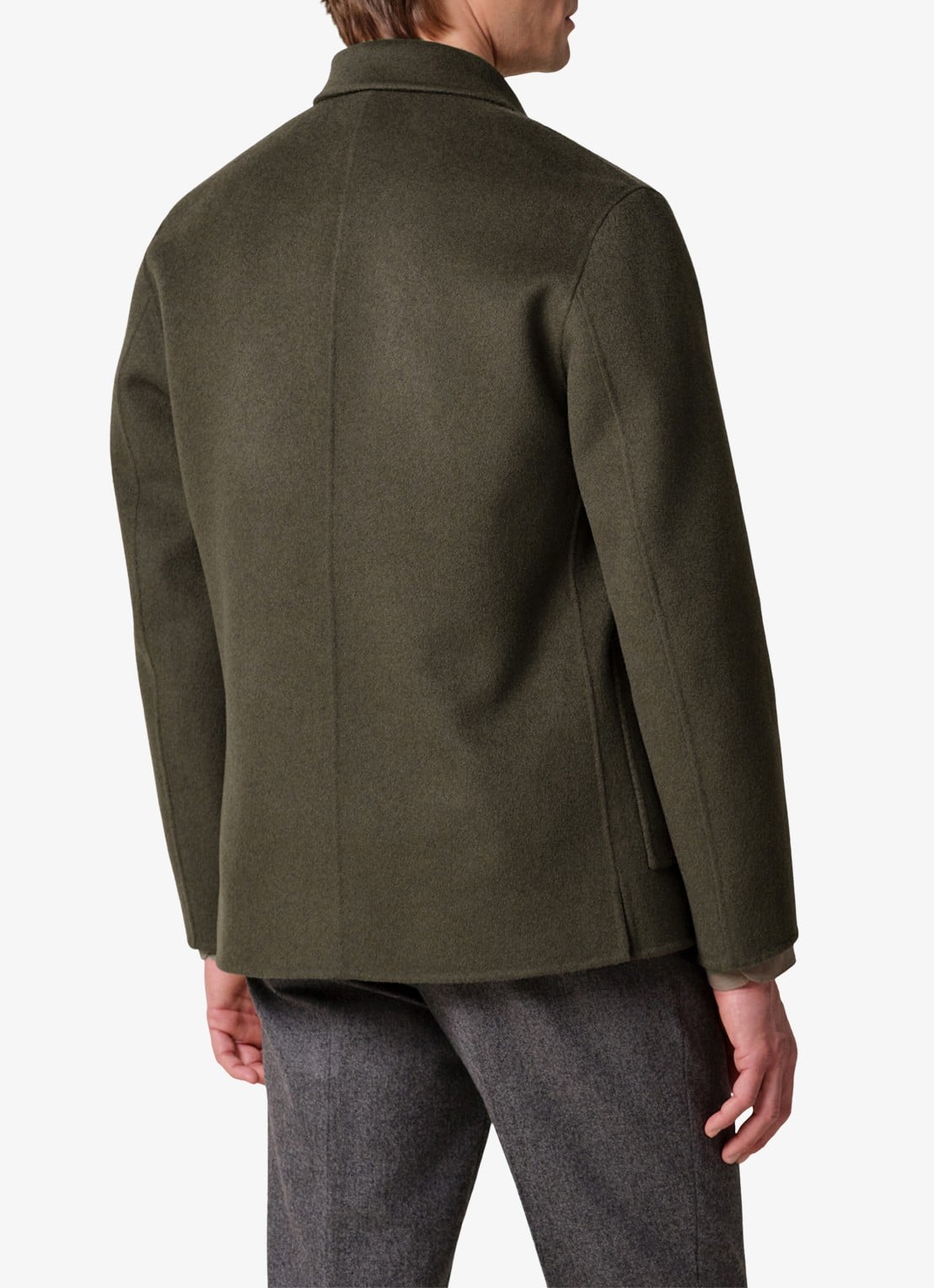 Profuomo Regular fit overshirt van wol met opgestike zakken - achterkant 3 donkergroen
