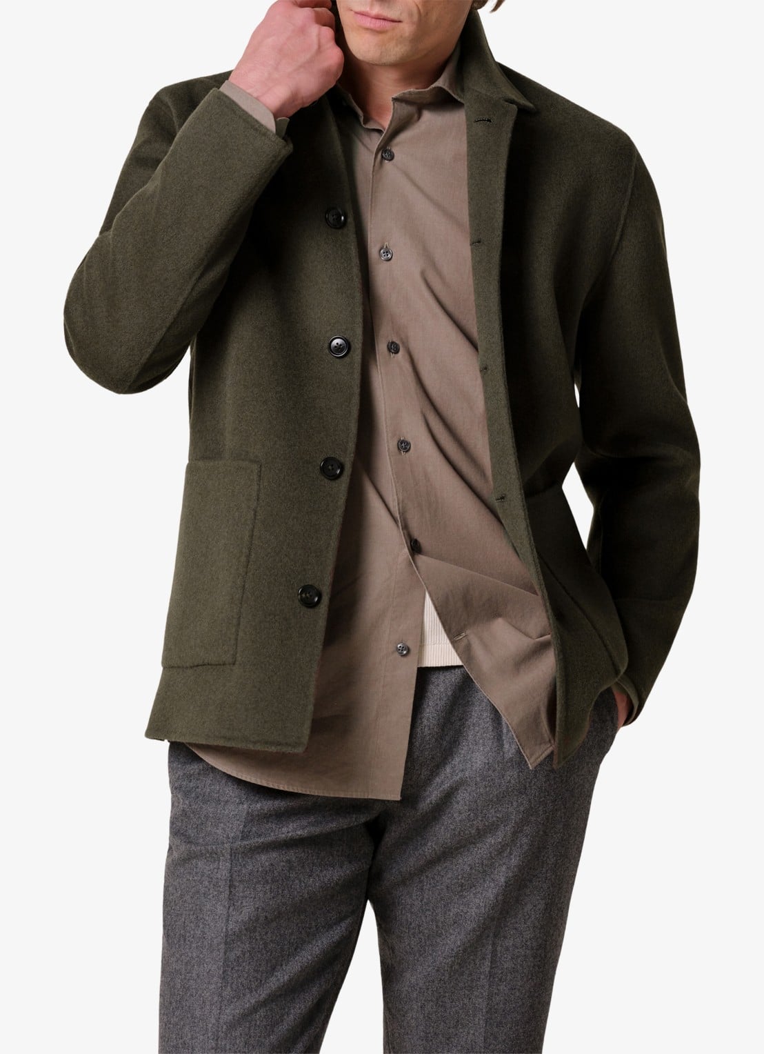 Profuomo Regular fit overshirt van wol met opgestike zakken - detail 4 donkergroen