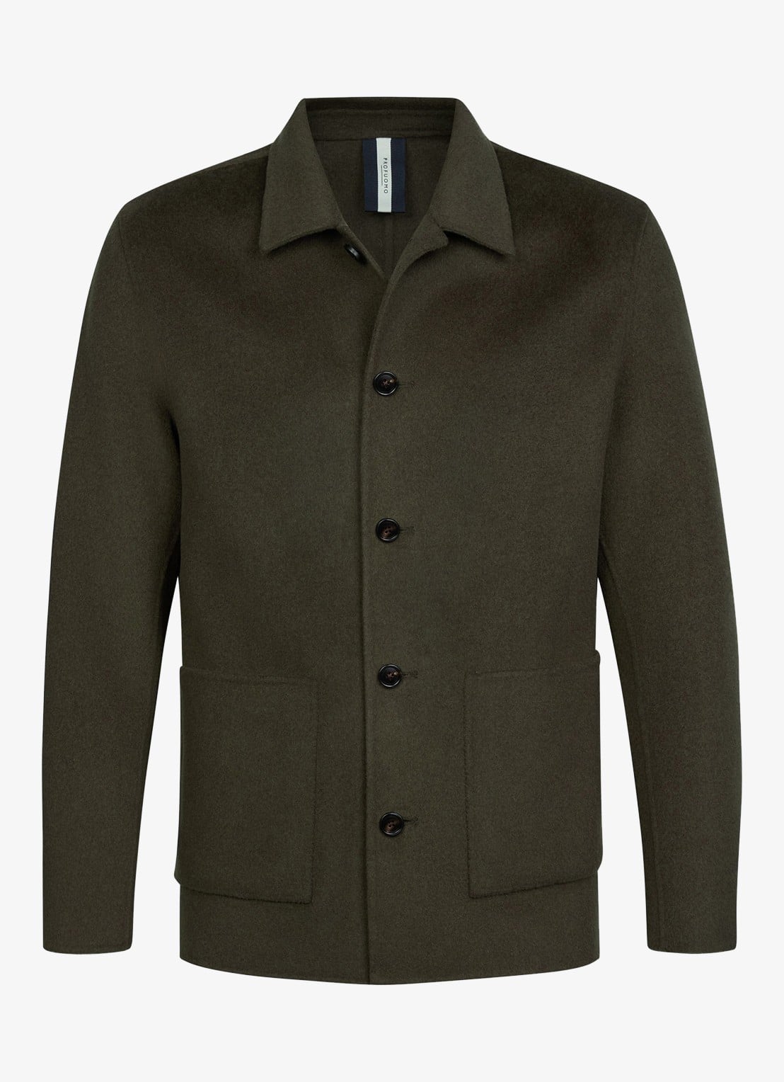Profuomo Regular fit overshirt van wol met opgestike zakken - voorkant donkergroen