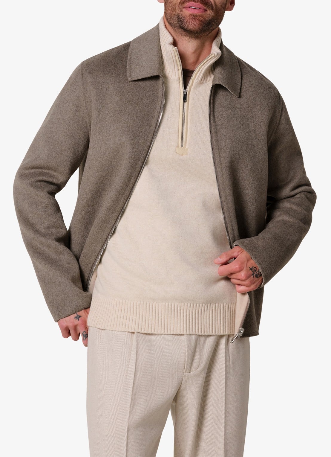 Profuomo Regular fit overshirt van wol - detail 3 beige