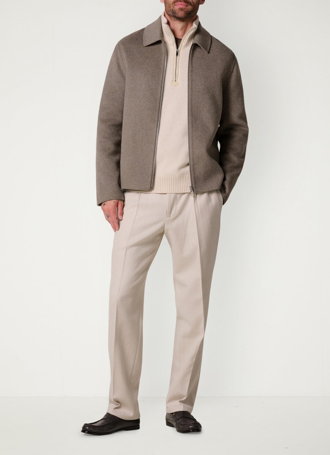 Profuomo Regular fit overshirt van wol - voorkant 2 beige