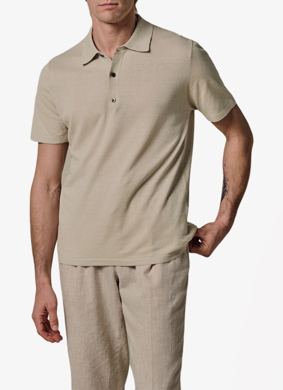Profuomo Regular fit polo in linnenblend - detail 2 beige