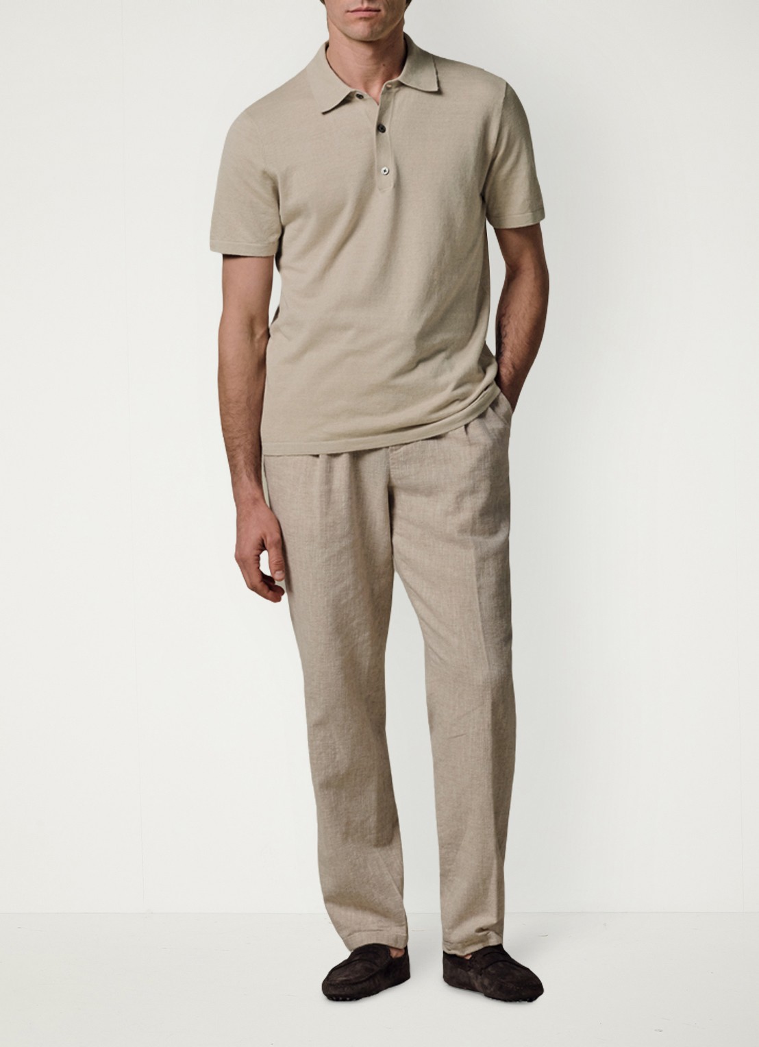 Profuomo Regular fit polo in linnenblend - voorkant 6 beige