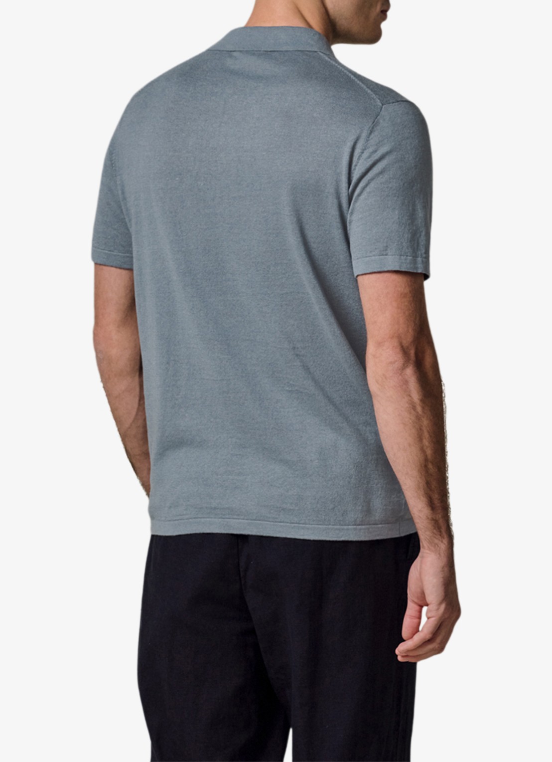 Profuomo Regular fit polo in linnenblend - achterkant 5 grijsblauw