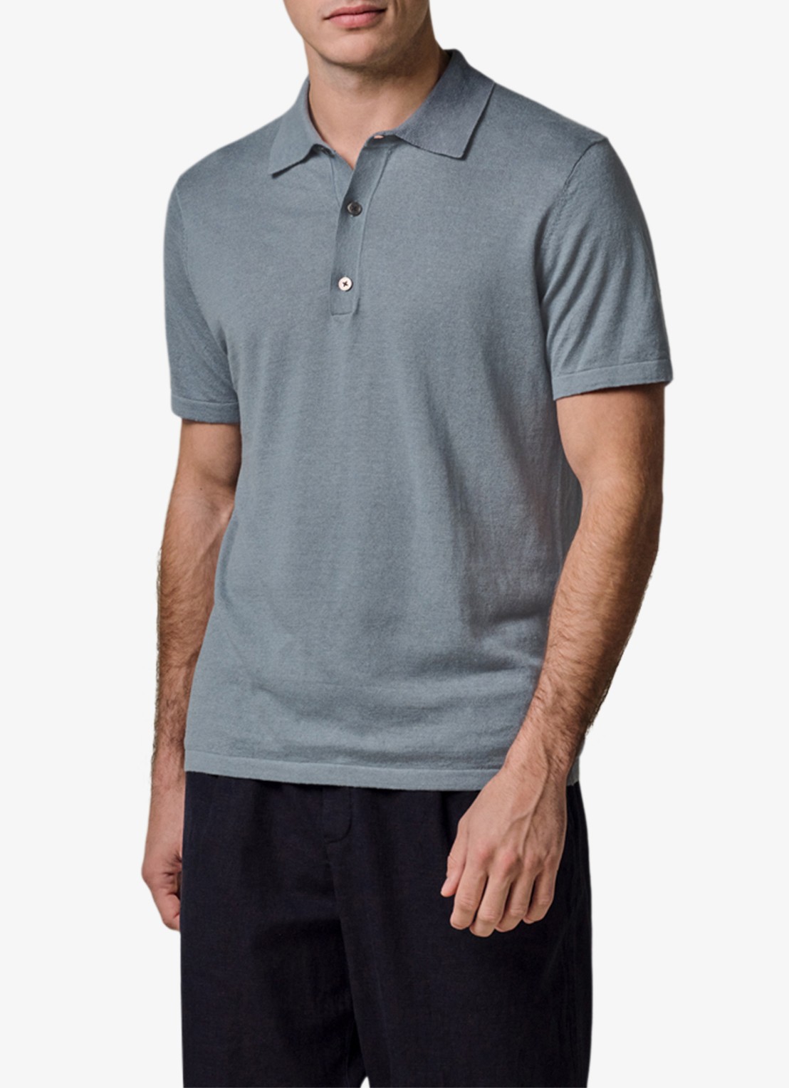 Profuomo Regular fit polo in linnenblend - detail 2 grijsblauw