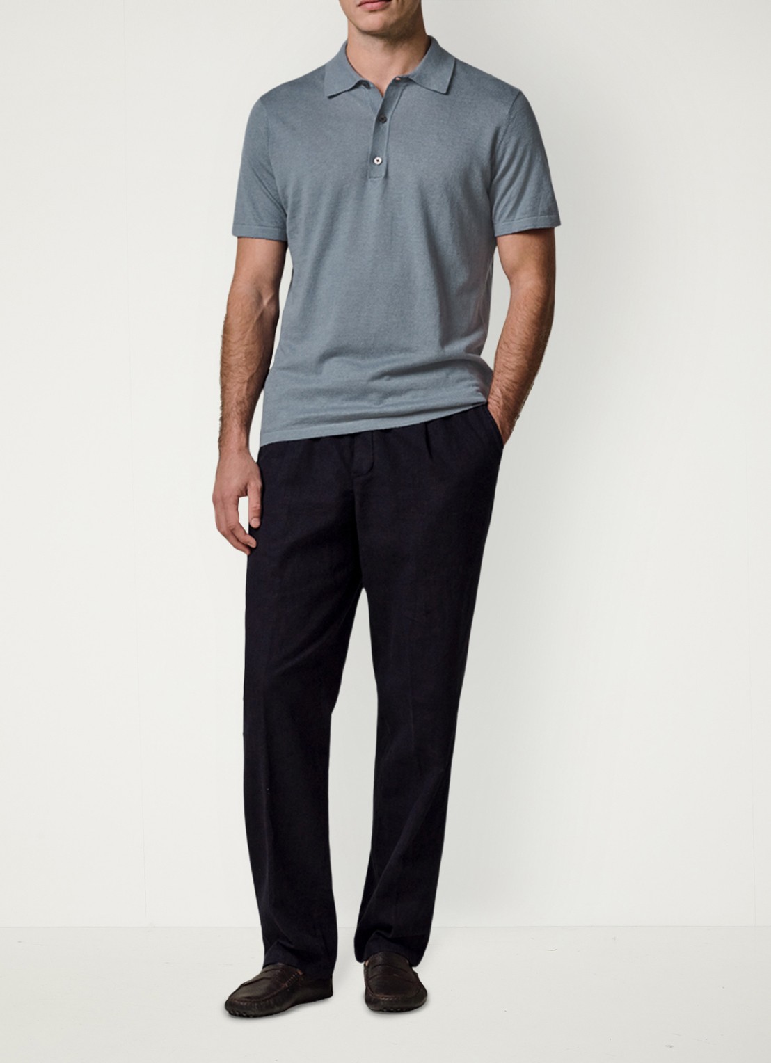 Profuomo Regular fit polo in linnenblend - voorkant 7 grijsblauw