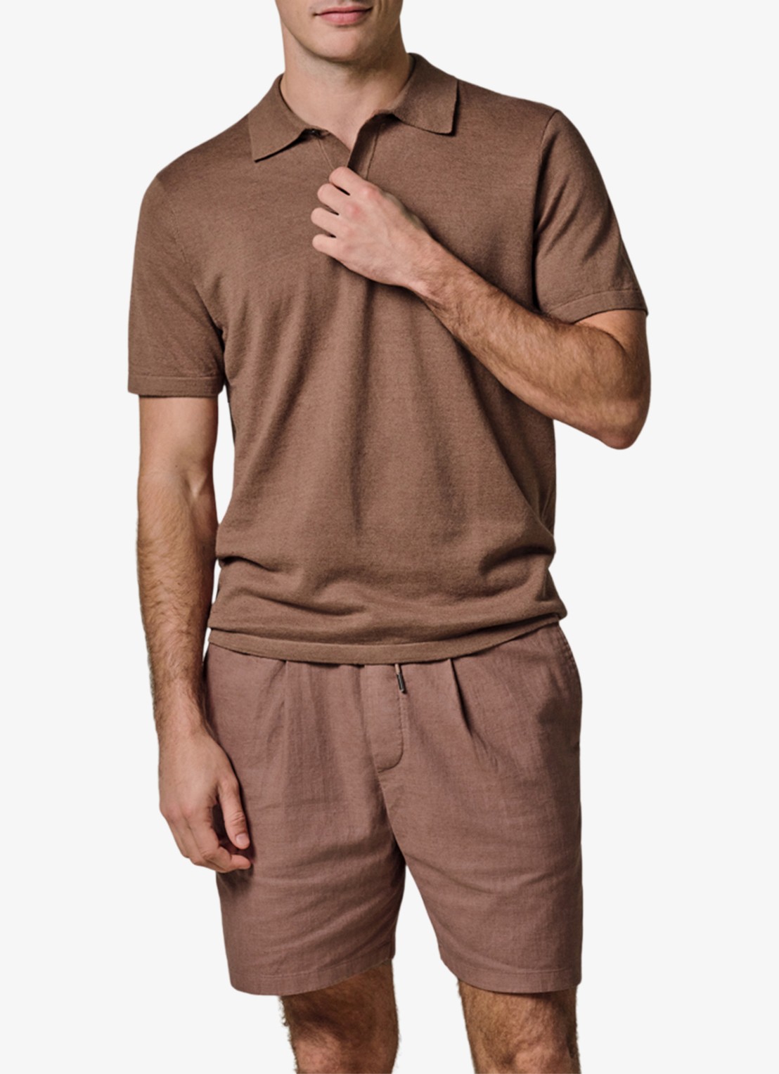 Profuomo Regular fit polo in linnenblend - detail 4 clay