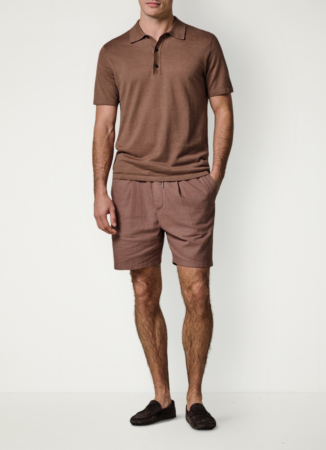 Profuomo Regular fit polo in linnenblend - voorkant 3 clay