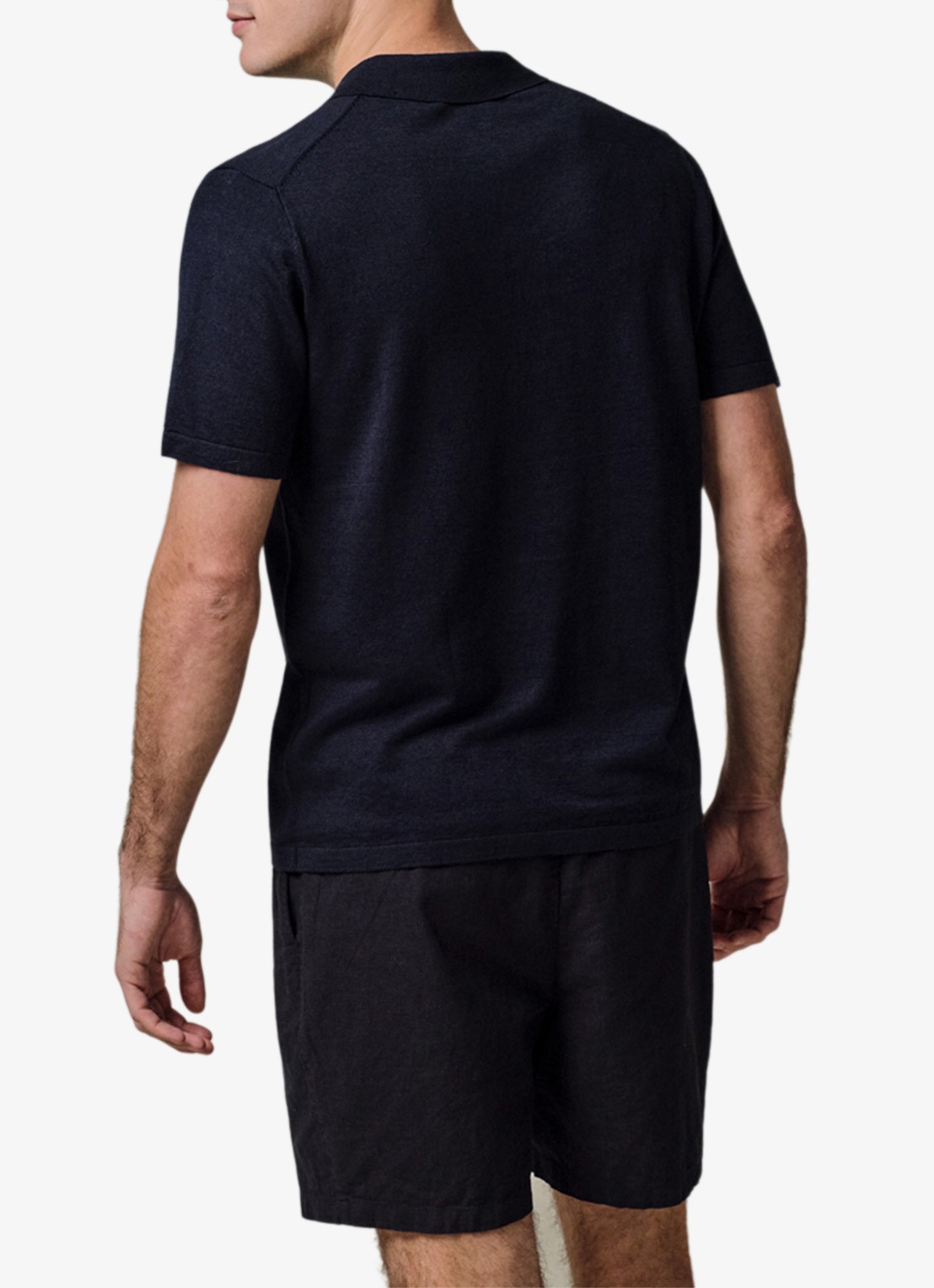 Profuomo Regular fit polo in linnenblend - achterkant blauw