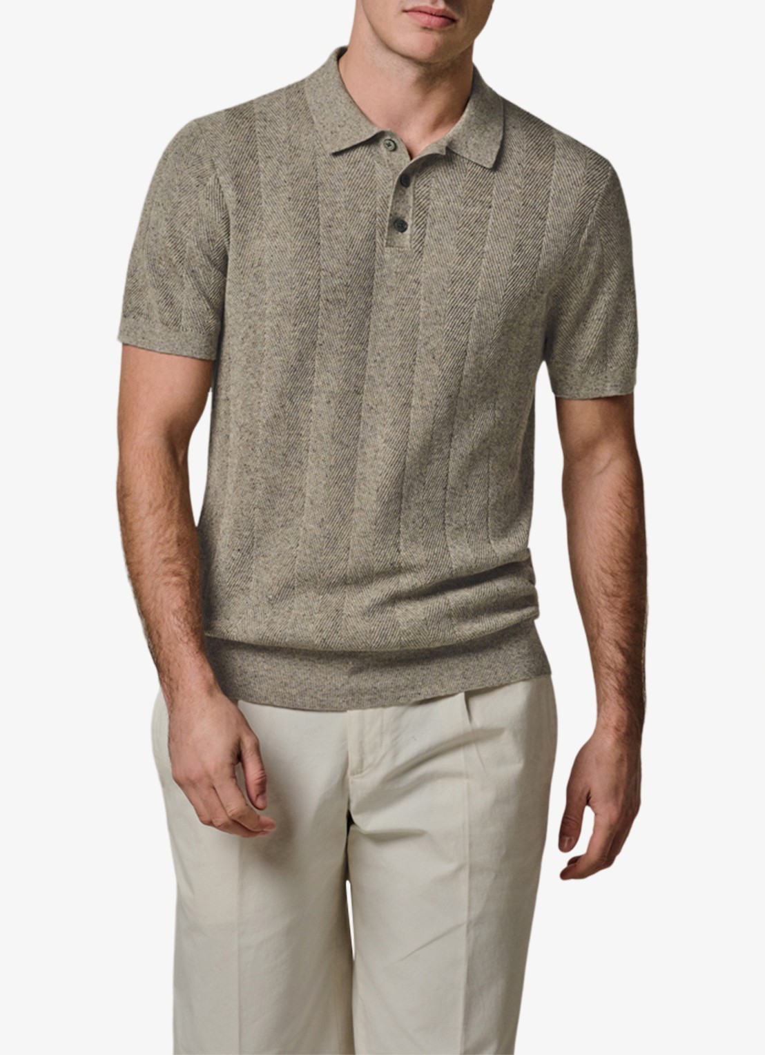 Profuomo Regular fit polo in linnenblend - detail donkerbeige