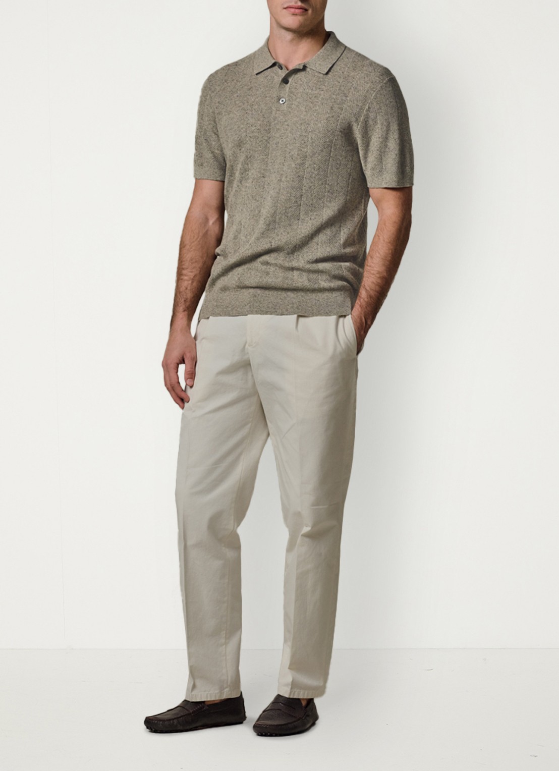 Profuomo Regular fit polo in linnenblend - voorkant 6 donkerbeige