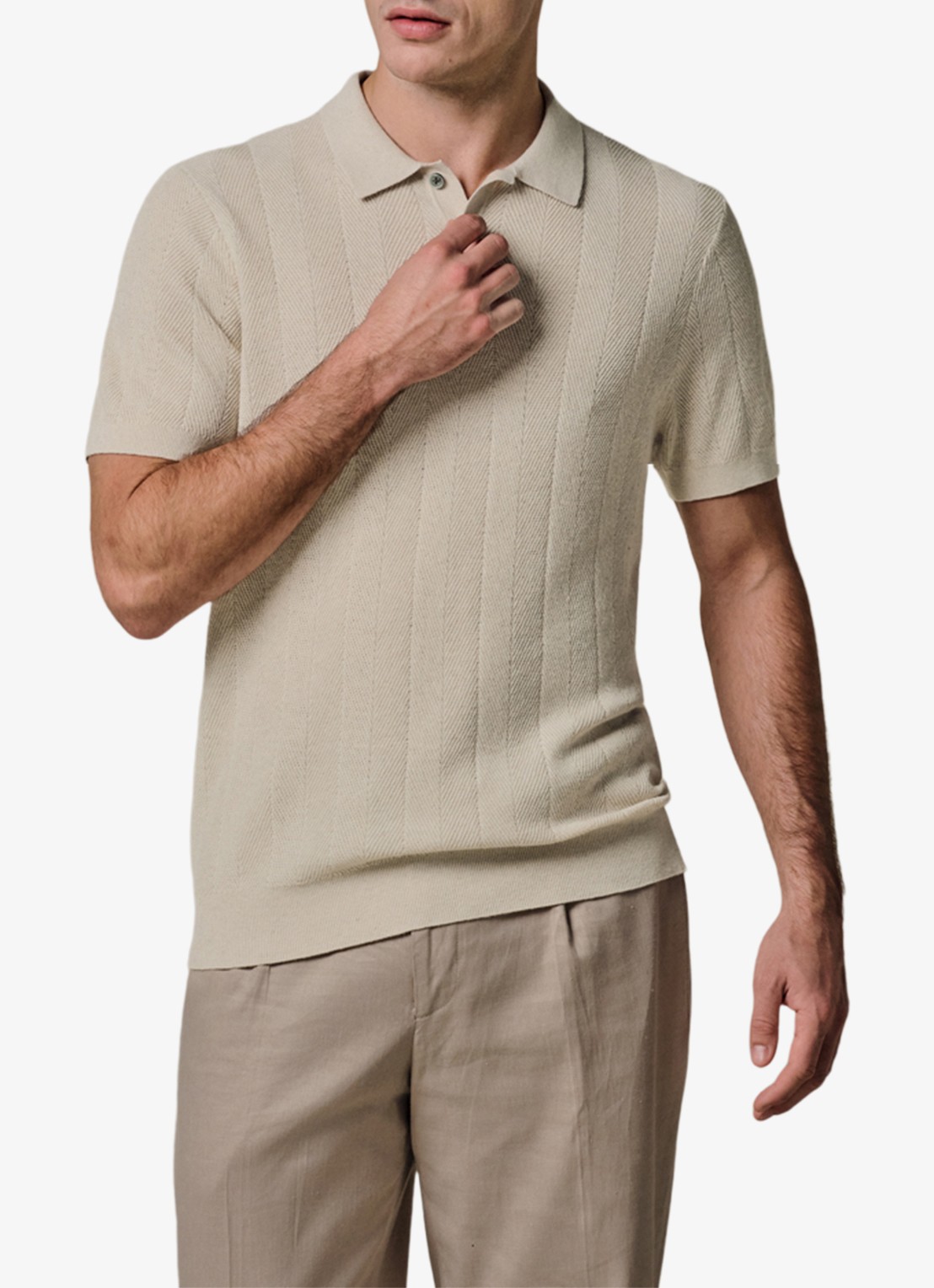 Profuomo Regular fit polo in linnenblend - voorkant 5 beige