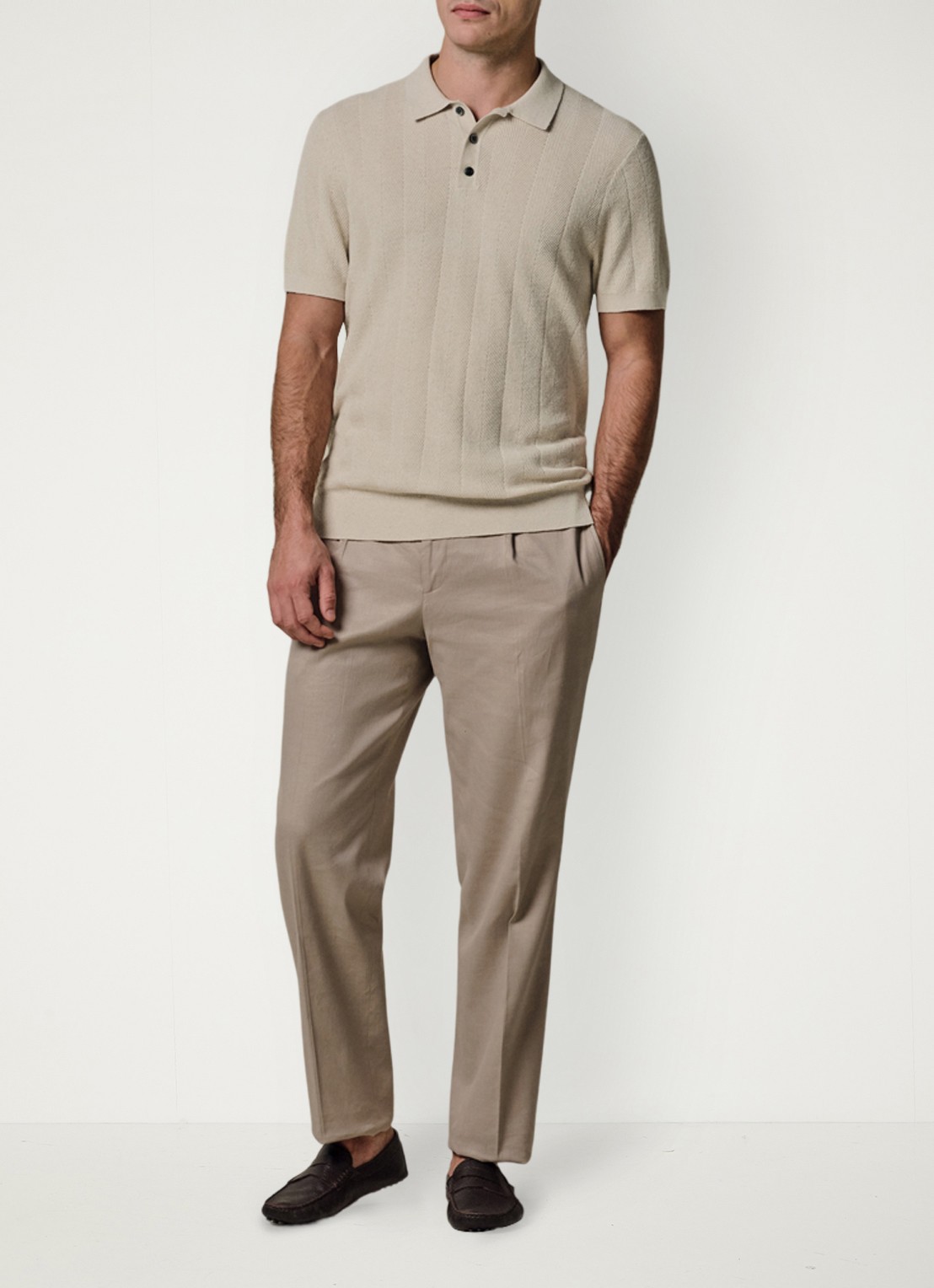 Profuomo Regular fit polo in linnenblend - voorkant 6 beige