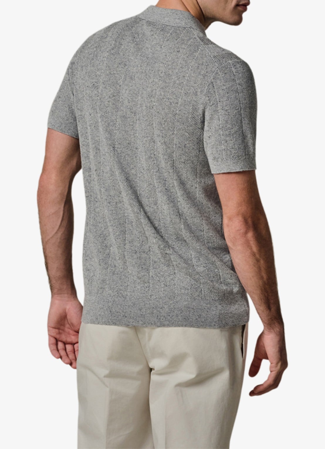Profuomo Regular fit polo in linnenblend - achterkant 6 lichtgrijs