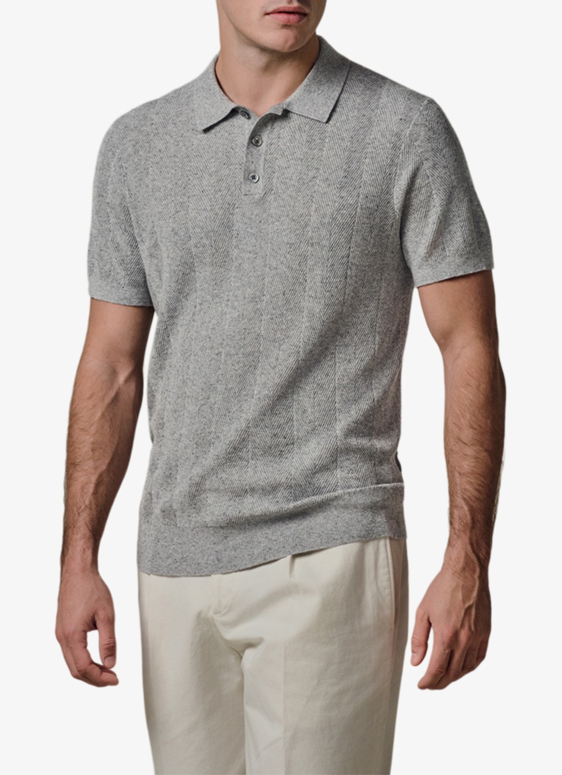 Profuomo Regular fit polo in linnenblend - detail 3 lichtgrijs